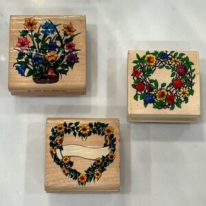 RUBBER STAMPS LOT OF 3: ‘Florals 2’ Stamps Bundle from Sky Kids Inc. 1997 & 1998